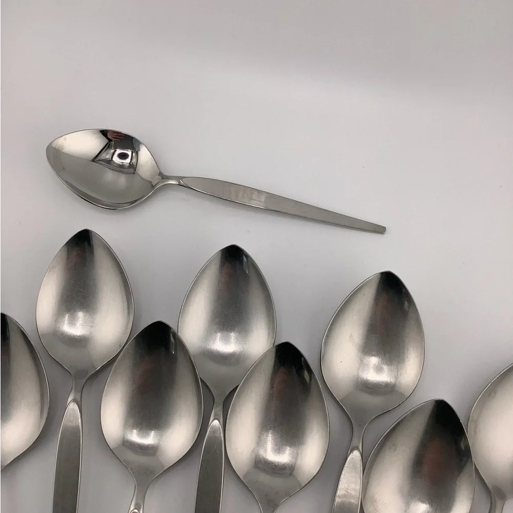 Oneida Community Stainless Older “Satinique” 9 Soup Spoons 1 Sugar Spoon
